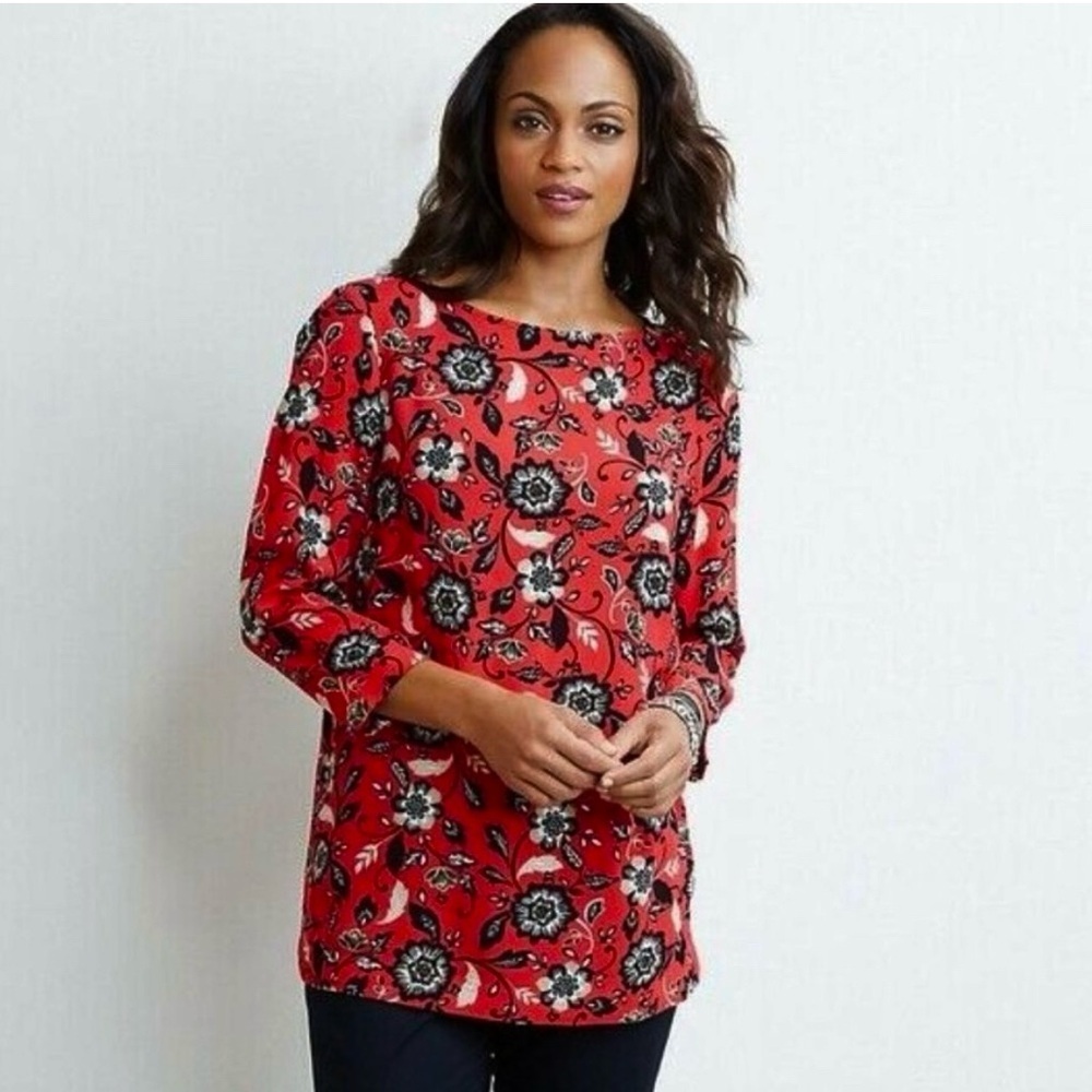 J Jill Floral Tunic Length Blouse Womens Size XL